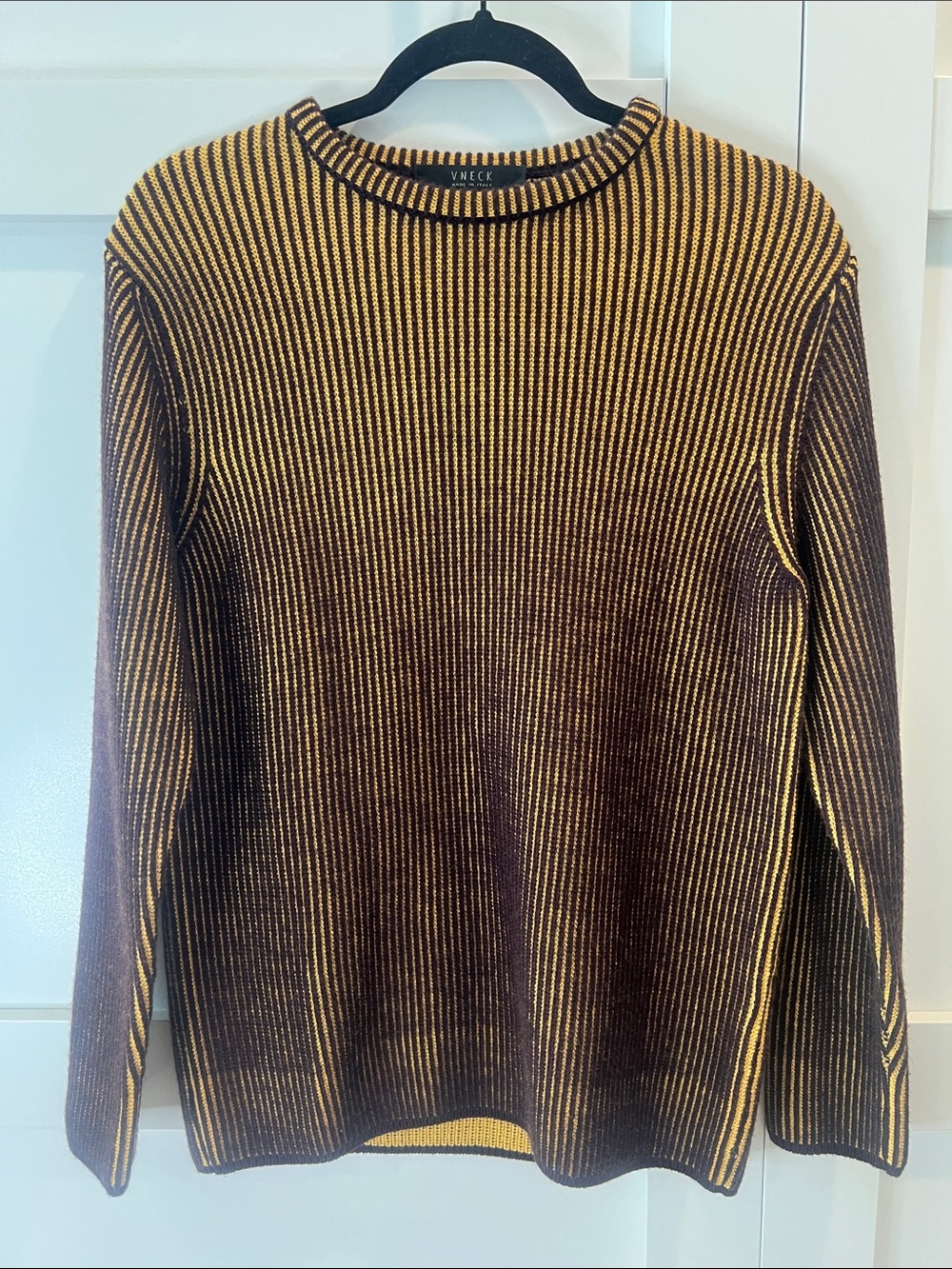 Mens Striped Crewneck Sweater in Brown & Yellow